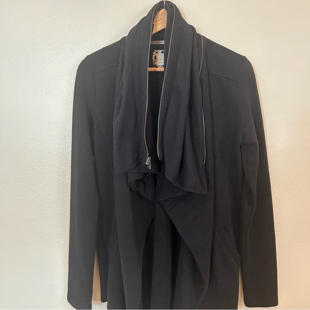 Black Anthropologie Saturday Sunday Convertible Hooded Open‎ Cardigan Size Small - Picture 8 of 8